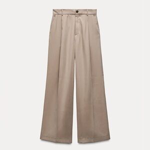 Zara Flowy Pleated Pants - Brown/Taupe - Size Medium